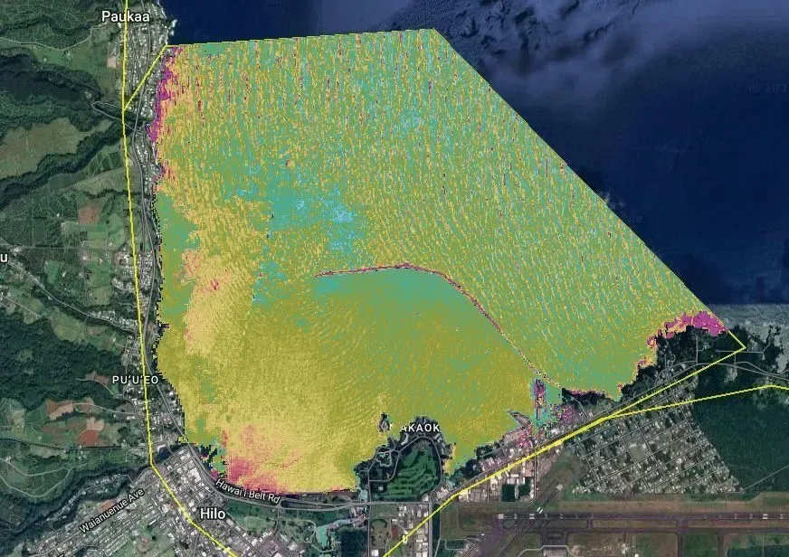 Water quality raster over Hilo Bay produced by ORCAAH in Google Earth Engine